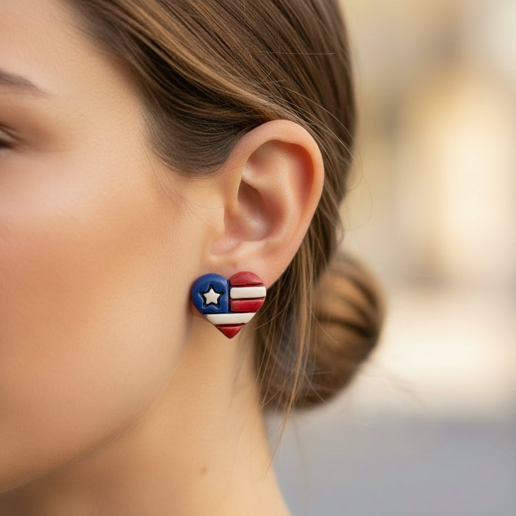 Patriotic Heart Studs